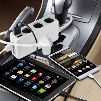 Preview: Autoladegerät KFZ-Adapter - 3x Zigarettenanzünder & 4x USB-A Ports - 120W Max - 1m Kabel - Überspannungsschutz - Auto, SUV, Van