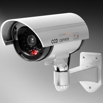 Preview: 2er-Set Realistische Überwachungskamera Attrappe: Signal-LED, Dummy, Grau, 17x21x8cm – Einfache Montage, abschreckende Wirkung für mehr Sicherheit