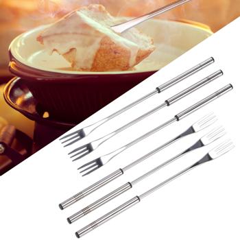 6 Fondue-Gabeln aus Edelstahl-Set - Für Käse-, Fleisch- & Gemüsefondue - Spülmaschinenfest, 3 Zinken, hitzebeständig, Strichcodierung - 26.5 cm lang