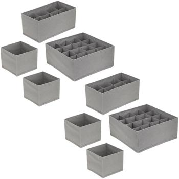 Schubladenorganizer 8er-Set grau - Modulares Ordnungssystem für Schränke, Kommoden, Kosmetikschränke - Schutz vor Kratzern - 8 Einteiler