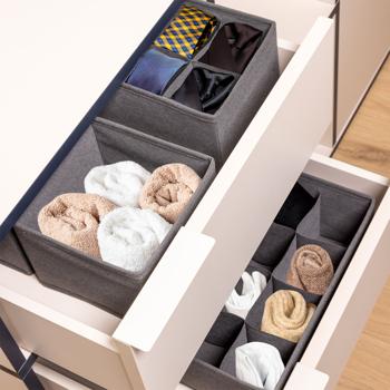 Preview: Schubladenorganizer 8er-Set grau - Modulares Ordnungssystem für Schränke, Kommoden, Kosmetikschränke - Schutz vor Kratzern - 8 Einteiler