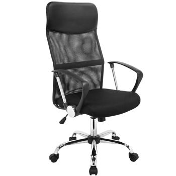 Preview: Komfortabler Netz-Bürostuhl: Drehbar, mit Armlehnen, Kopfstütze & S-Rückenlehne. Höhenverstellbar, schwarzer ergonomischer Drehstuhl mit Rollen