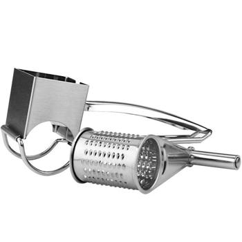 Preview: Manuelle Käse- & Küchenreibe Edelstahl - Inkl. 4 Aufsätzen für Käse, Nüsse, Schokolade - Spülmaschinenfest - Rostfrei - Langlebig & Robust