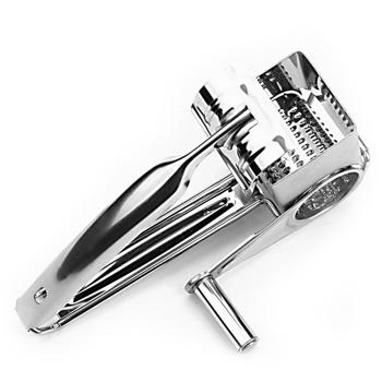 Preview: Manuelle Käse- & Küchenreibe Edelstahl - Inkl. 4 Aufsätzen für Käse, Nüsse, Schokolade - Spülmaschinenfest - Rostfrei - Langlebig & Robust