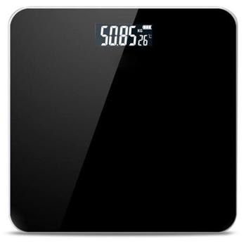 Preview: Körperwaage inkl. Raum-Thermometer - Ideal für Fitness & täglichen Gebrauch - Max. 180 kg - Schwarz - Wiederaufladbarer Akku - LCD-Display