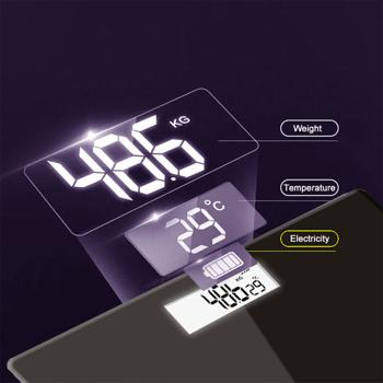 Preview: Körperwaage inkl. Raum-Thermometer - Ideal für Fitness & täglichen Gebrauch - Max. 180 kg - Schwarz - Wiederaufladbarer Akku - LCD-Display