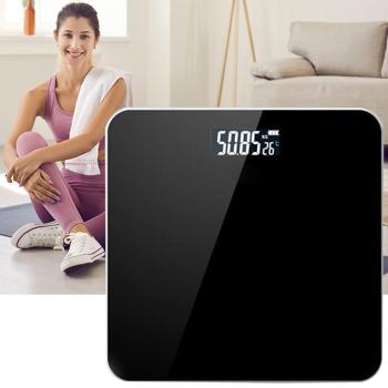 Körperwaage inkl. Raum-Thermometer - Ideal für Fitness & täglichen Gebrauch - Max. 180 kg - Schwarz - Wiederaufladbarer Akku - LCD-Display