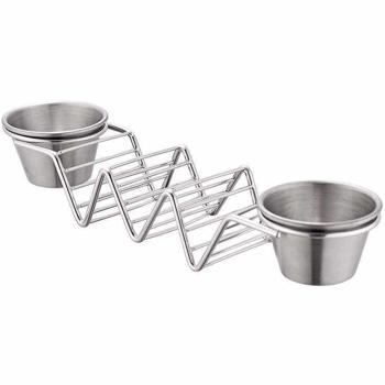 Preview: Taco- und Sandwich Halter - 2 Saucenschalen & 3er Ständer - Edelstahl, ofen- & grillgeeignet bis 260°C, spülmaschinenfest - 28.5x6.3x4cm