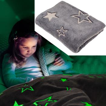 Preview: 2er Gemütliche Fleece-Decke mit Leuchtsternen: 173x135cm, grau, maschinenwaschbar - Kuschelweiche Decke für entspannte Abende & Sternen-Träume