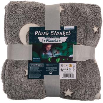 Preview: 2er-Set Kuscheldecke Fleece grau - Leuchtplaneten Glow-in-the-Dark, ideal als Nachtlicht & Geschenkbox - 135x173 cm, waschbar 30°C