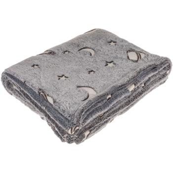 Preview: 2er-Set Kuscheldecke Fleece grau - Leuchtplaneten Glow-in-the-Dark, ideal als Nachtlicht & Geschenkbox - 135x173 cm, waschbar 30°C