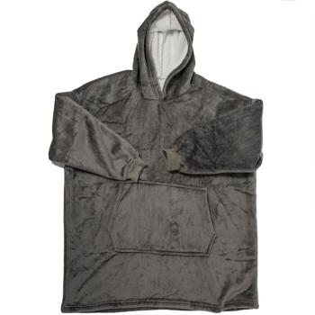 XXL Superflauschige Kuscheldecke mit Ärmeln, Kapuze & Bauchtasche, grau, Gemütlichkeit für kalte Tage & Ideal für Fernsehabende & mehr