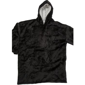 Preview: XXL Decke mit Ärmeln und Kapuze: schwarz, 700g, Bauchtasche - Deckenpullover, Decken Hoodie, flauschig, bequem zum anziehen