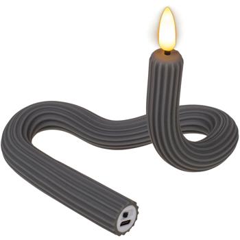 Preview: 2er-Set Flexible LED-Kerze mit Flackereffekt - Biegbare Silikon-Kerzen für Wohlfühlatmosphäre - Akkubetrieb, USB-C, 8h Laufzeit, Warmweiss, Anthrazit