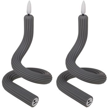 Preview: 2er-Set Flexible LED-Kerze mit Flackereffekt - Biegbare Silikon-Kerzen für Wohlfühlatmosphäre - Akkubetrieb, USB-C, 8h Laufzeit, Warmweiss, Anthrazit