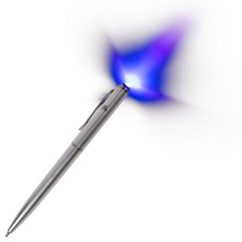Preview: Geheimstift mit UV-Licht - Unsichtbare Tinte für private Botschaften & Krimispiele - Länge 13 cm, Silber, inkl. Batterien & Clip