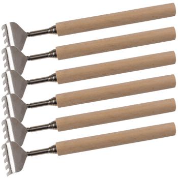 6er-Set Teleskop-Rückenkratzer mit Holz-Griff - Ausziehbar (17-52 cm) für schwer zugängliche Hautpartien - Ergonomisch-Kompakt - Metall-Konstruktion (50g)