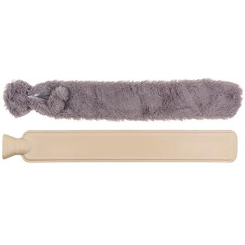 Preview: Nacken-Wärmflasche extralang - 2 Liter Fassungsvermögen - Kunstfell-Bezug Grau abnehmbar für Nacken, Schultern, Bauch & Rücken - 73 x 12 cm