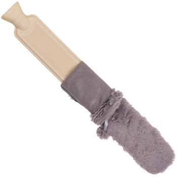 Preview: Nacken-Wärmflasche extralang - 2 Liter Fassungsvermögen - Kunstfell-Bezug Grau abnehmbar für Nacken, Schultern, Bauch & Rücken - 73 x 12 cm