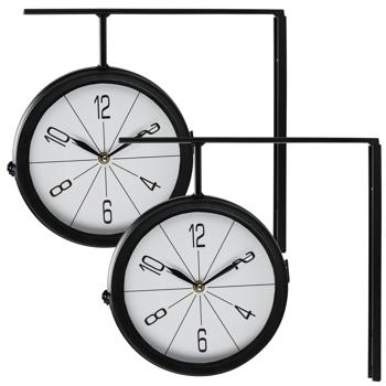 2er-Set Wanduhr im Bahnhofsuhr-Design - doppelseitige Metall-Glas-Konstruktion - Ø 20cm - kabellos - Schwarz/Weiss - für Eingangsbereich & Innenräume