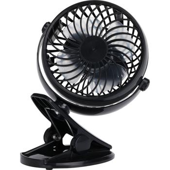 Preview: Mini Akku Ventilator mit starker Klemme, 3 Geschwindigkeiten, schwarz - Angenehme, leise Abkühlung flexibel nutzen - Wiederaufladbar per USB