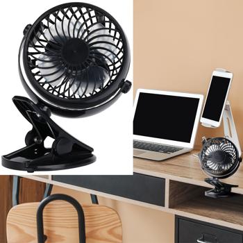 2er-Set Mobiler Klemmventilator - 3 Modi - Akkubetrieb - USB-C Ladefunktion - Kompakter Tischventilator 17,5x13x9,7cm - Schwarz - 224g