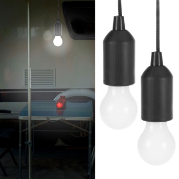 2er-Set LED-Hängelampe mit Kordel & Zugschalter - Batteriebetrieben, helles weisses Licht für Camping, Notfall & Zuhause - ABS-Kunststoff, schwarz, 35 Lumen