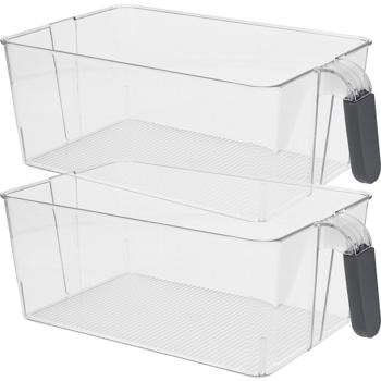 2er-Set Kühlschrank Aufbewahrungsbox - Hygienische Ordnung für Obst, Gemüse & Gläser - 31x18x11 cm - Transparenter PET Kunststoff mit Griff