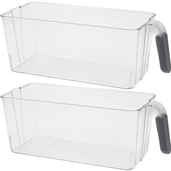 Preview: 2er-Set Kühlschrank Aufbewahrungsbox mit Griff - Hygienisch transparent - Optimiert Ordnung & Hygiene, reduziert Schimmelsporen - 30x13x11 cm PET/Silikon