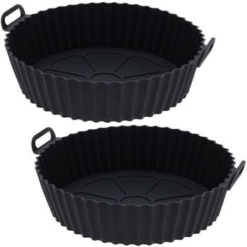2er-Set Silikoneinlage für Heissluftfritteusen - 20,5x22,5 cm, schwarz - Mit Henkel, spülmaschinenfest, hält Airfryer sauber - 110g Silikon