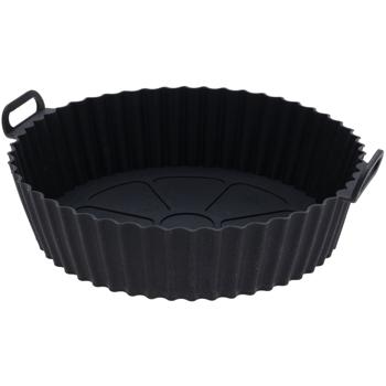 Preview: 2er-Set Silikoneinlage für Heissluftfritteusen - 20,5x22,5 cm, schwarz - Mit Henkel, spülmaschinenfest, hält Airfryer sauber - 110g Silikon