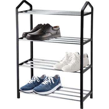 Schuhregal aus Metall mit 4 Ablageflächen - Platzsparend & Stabil für kleine Wohnungen - Schwarz/Silber - Hygienisch & Belüftet - 41.5x18.5x58.5cm