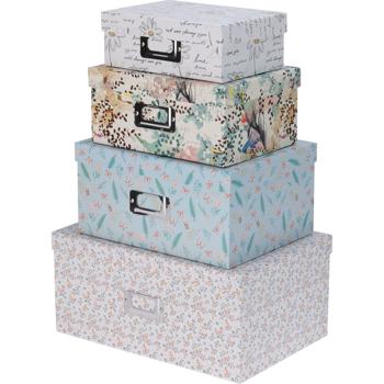 Geschenk- & Aufbewahrungsboxen 4er-Set - bunte Muster, versch. Grössen - Ordnung & Freude - Beschriftungsfenster - Karton - wiederverwendbar