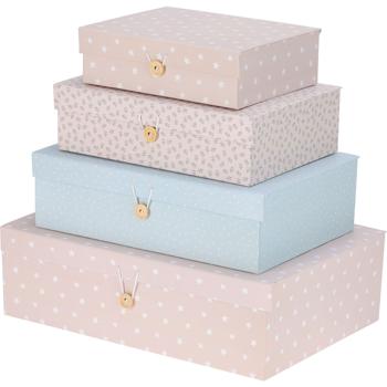 Geschenk- & Aufbewahrungsboxen 4er-Set - Ideal zum Verschenken & Organisieren im Kinderzimmer - Robustes Karton-Set mit Knopfverschluss, blau/rosa - 4 Grössen