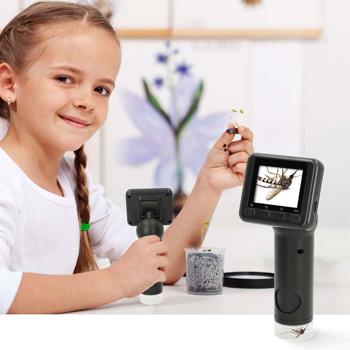 Preview: Digitales Mikroskop mit LCD Display & LED Licht, schwarz – Handmikroskop für scharfe Foto-Video Aufnahmen, Micro SD Card Slot