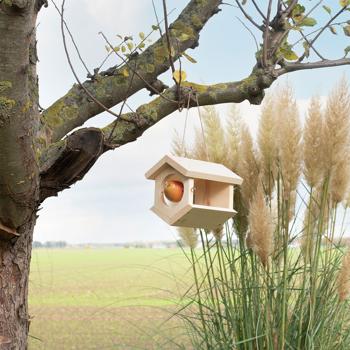 Preview: 2er-Set Vogelhaus - unbehandeltes Fichtenholz zum Aufhängen - witterungsgeschützt, ganzjährig - Edelstahl-Futterspiess - Made in Germany