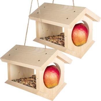 Preview: 2er-Set Vogelhaus - unbehandeltes Fichtenholz zum Aufhängen - witterungsgeschützt, ganzjährig - Edelstahl-Futterspiess - Made in Germany