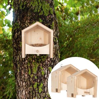 2er-Set Nachhaltiges Fichtenholz Vogel-Futterhaus mit Sitzstange - in einer sozialen Einrichtung handgefertigt -Für langanhaltende Freude