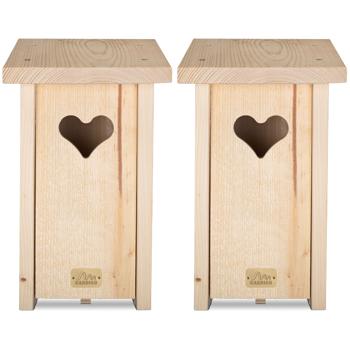 Preview: 2er-Set Nistkasten mit herzförmigen Einflugloch, massives Fichtenholz, mit viel Liebe zum Detail gefertigt, Vogelnisthaus