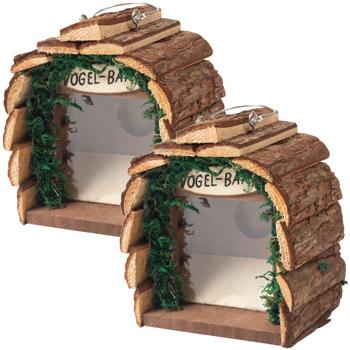 Preview: 2er-Set Futterstelle Vogelbar - 16x10x16cm Holz/Acryl - Hygienische Vogelfütterung mit Nässeschutz - Für Garten & Aussenbereich
