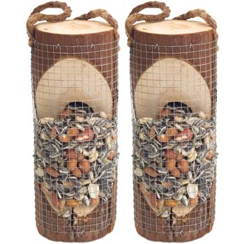 2er-Set Vogelfuttersäule aus FSC Naturholz - sicherer Futterplatz für Wildvögel im Garten - verschliessbare Öffnung - 20xØ8cm