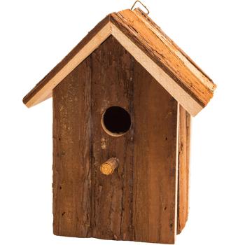 Preview: 2er-Set Nistkasten & Vogelhaus mit Sitzstange für Finken & Meisen - Winterschutz & Brutplatz - unbehandeltes Holz - 20x17x12cm - braun