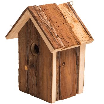 Preview: Nistkasten Vogelhaus für Finken & Meisen - Schutz vor Kälte/Brüten - unbehandeltes Holz, Sitzstange, Dachüberstand - 20x17x12 cm