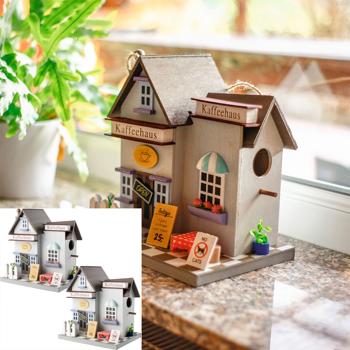 2er-Set Nisthilfe Kaffeehaus-Optik - Vogelhaus für Haussperlinge & Trauerschnäpper mit Reinigungsöffnung - 22.5x24x16.6 cm - zum Aufhängen/Hinstellen