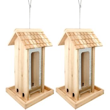 2er-Set XL-Vogelhaus aus Tannenholz - Aufhängbar, witterungsbeständig mit Plexiglas - 37.5x19x17.5 cm – Vogelfutterstelle für Garten