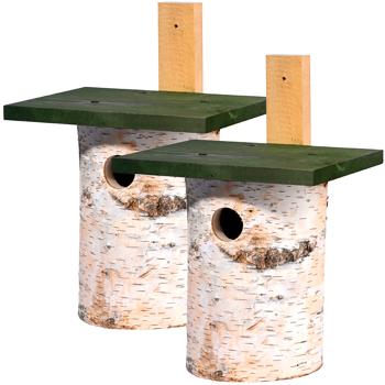 2er-Set Nistkasten aus Birkenholz - ganzjähriger Unterschlupf für kleine Wildvögel - Bruthilfe & Winterheim - 30x21x18.5 cm - einfache Reinigung & Montage