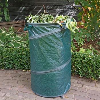 Preview: 3er-Set Gartenabfallsäcke - Rasenschnitt & Gartenabfälle mühelos entsorgen - Ø 45x75 cm, robust, Tragegriffe, platzsparend faltbar