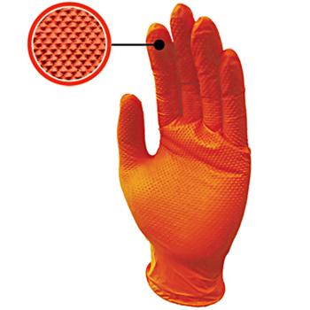 Preview: Nitrilkautschuk Handschuhe 100 Stk. XL - Orange Einweghandschuhe mit Diamantenstruktur für sicheren Grip - Stabil, elastisch & lebensmittelecht