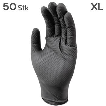 Preview: Nitrilkautschuk Handschuhe 50 Stk. XL schwarz - Diamantenstruktur für sicheren Halt - Strapazierfähige Einweghandschuhe, ungepudert, lebensmittelecht