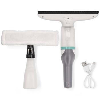 Preview: Akku-Fenstersauger mit 28cm Abziehbreite, weiss grün, 12W – inkl. 350ml Sprühset mit Mikrofaserwischer für eine streifenfreie Fensterreinigung